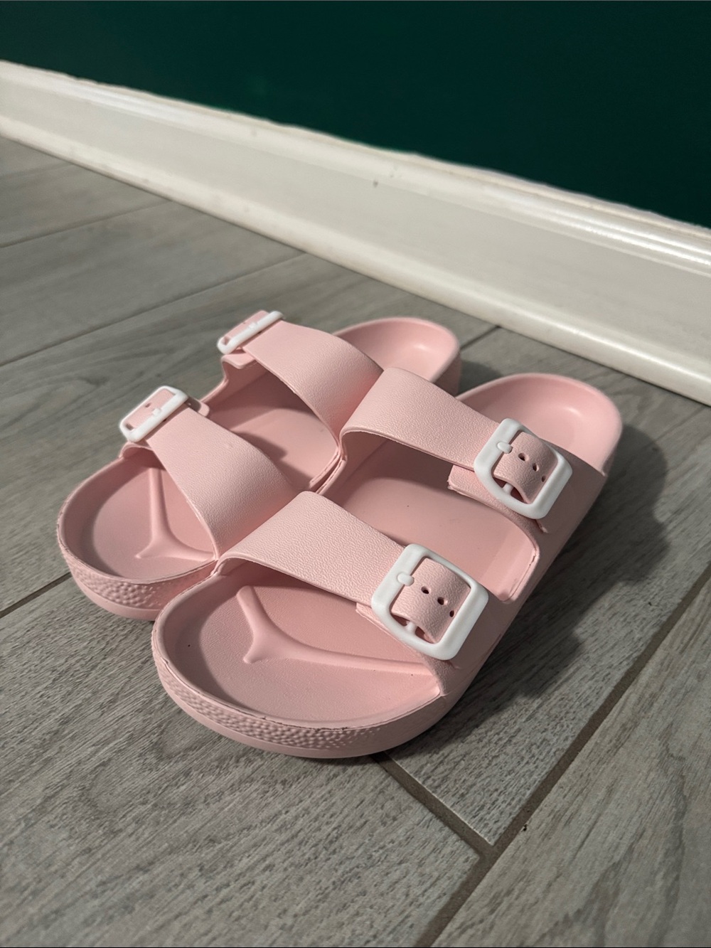 Pink Double Buckle Slide Sandals